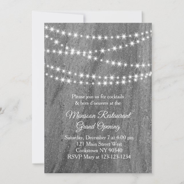 Invitation Restaurant Grand Ouverture Twinkle Lights granit (Devant)