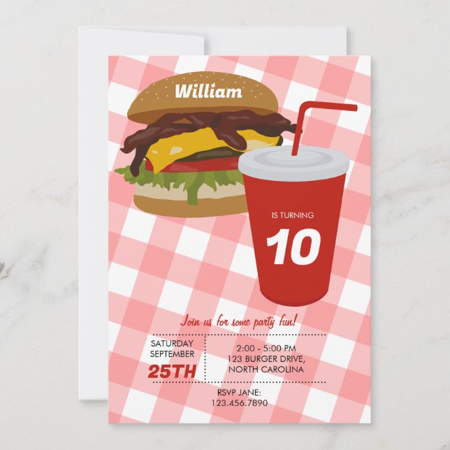 Invitation Restauration rapide Burger Fries BBQ Anniversaire (Devant)