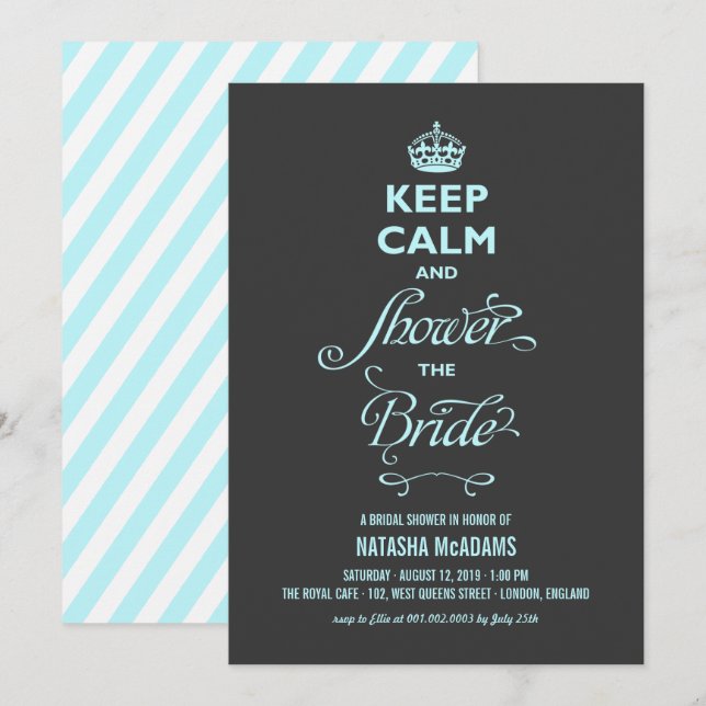 Invitation Restez Calme Et Douche La Mariée Fête des mariées  (Devant / Derrière)