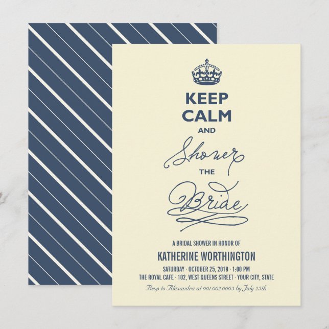 Invitation Restez Calme Et Douche La Mariée Fête des mariées  (Devant / Derrière)