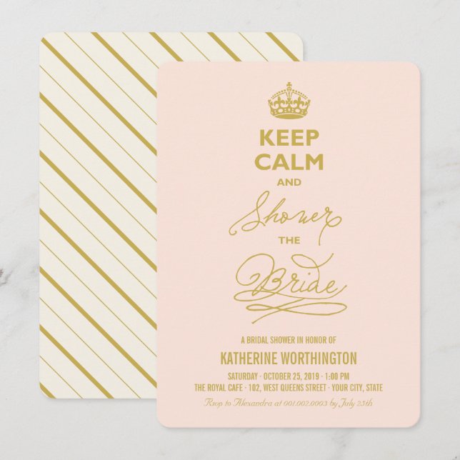 Invitation Restez Calme Et Douche La Mariée Fête des mariées  (Devant / Derrière)