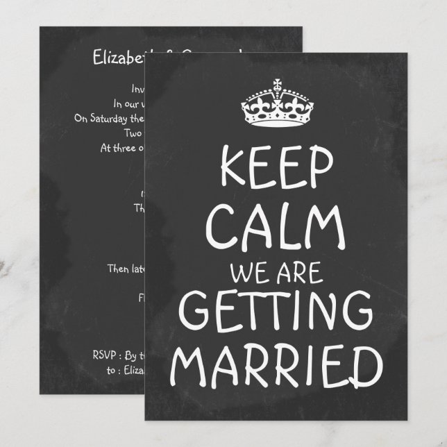 Invitation Restez Calme Nous Nous Marions Chalkboard (Devant / Derrière)