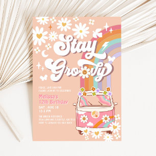 Invitation Restez Groovy Hippie Anniversaire Rétro 70's 1ère