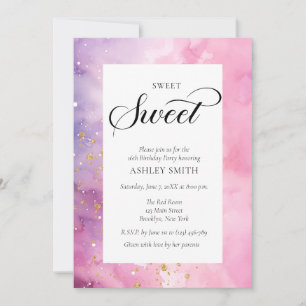 Invitation Résumé Anniversaire 16 ans Rose Violet Pastel Sucr