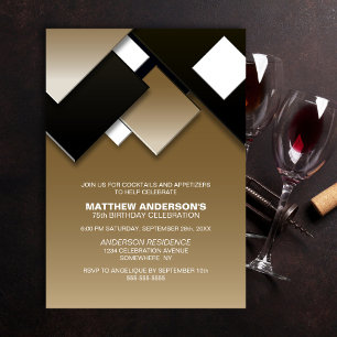 Invitation Résumé Anniversaire 75 ans Cocktail Abstrait Noir 
