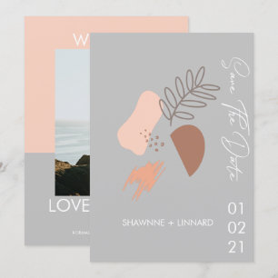 Invitation Résumé Boho Script Enregistrer la date Photo Gris