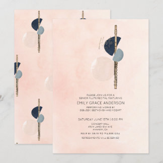 Invitation Résumé de récital de flûte Abstrait Rose Pâle & Bl