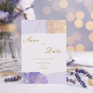 Invitation Résumé Luxe Violet & Or Abstrait  Enregistrez La D