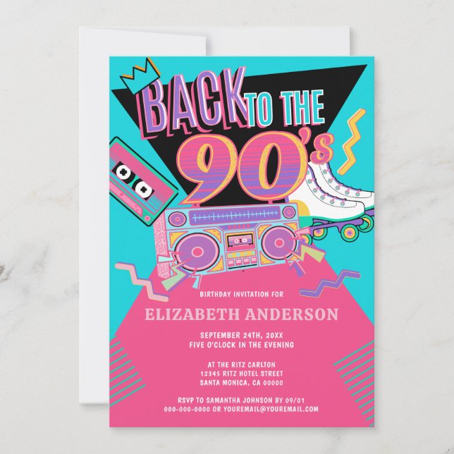 Invitation Retour à la fête d'anniversaire des années 90 (Devant)