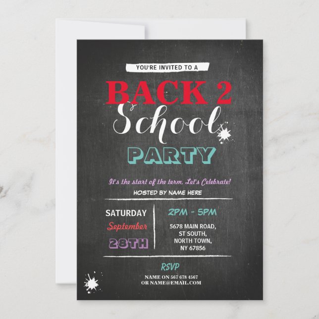 Invitation Retour À La Fête De L'École Chalkboard Fun Ink Inv (Devant)