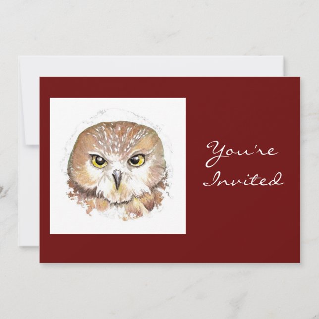 Invitation Retour à la nature, hibou, fête d'anniversaire (Devant)
