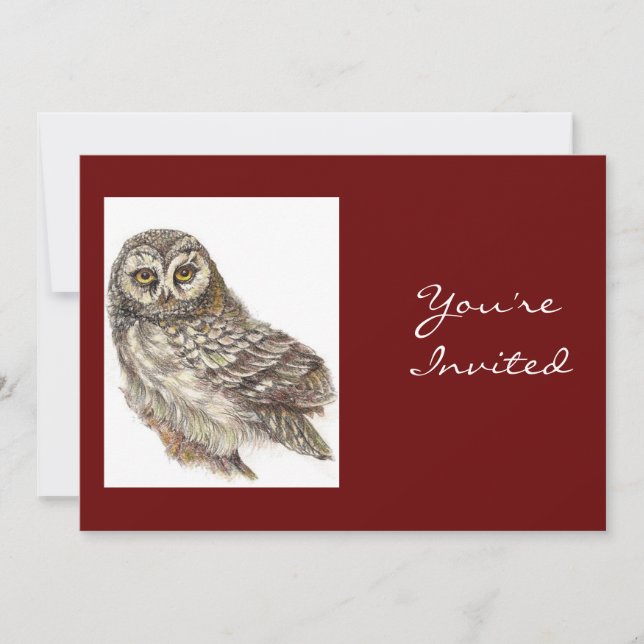 Invitation Retour à la nature, hibou, oiseau, fête d'annivers (Devant)