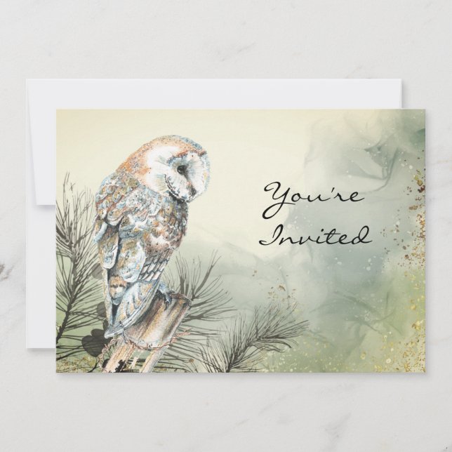 Invitation Retour à la nature, hibou, oiseau, fête d'annivers (Devant)