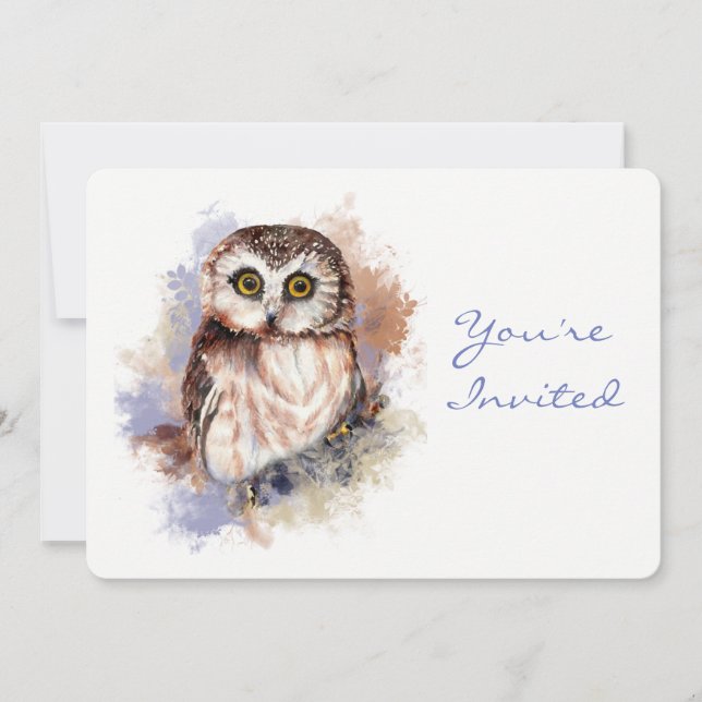 Invitation Retour à la nature, hibou, oiseau, fête d'annivers (Devant)