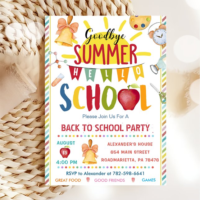 Invitation Retour À L'École Adieu Été Bonjour École (Créateur téléchargé)