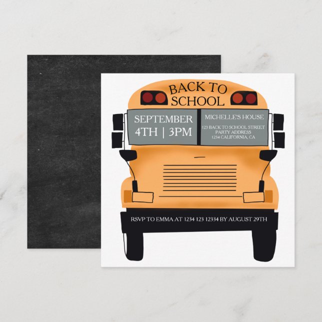 Invitation Retour à l'école drôle bus fin de la fête d'été (Devant / Derrière)