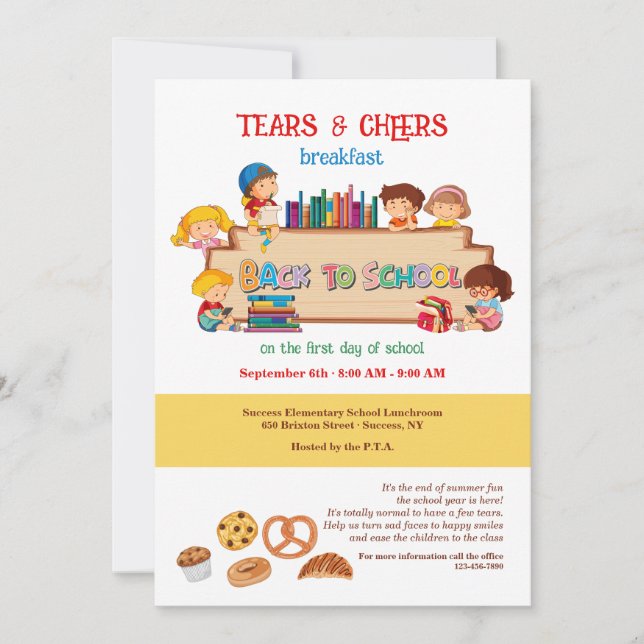 Invitation Retour à l'école Larmes et encouragements Invitati (Devant)