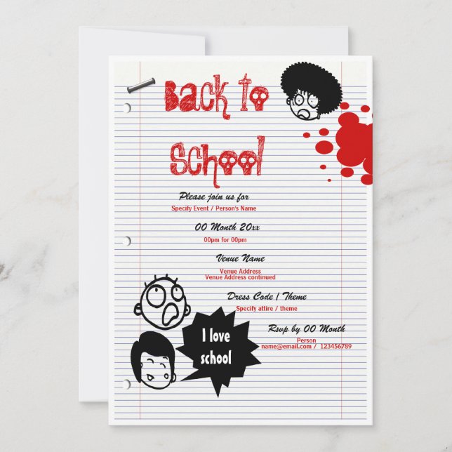 Invitation "Retour à l'école" "Retrouvailles scolaires" (Devant)