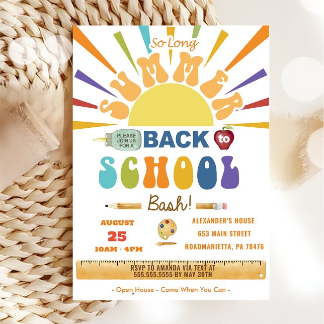 Invitation Retour À L'École Si Longtemps Été Retour À La Fête (Créateur téléchargé)