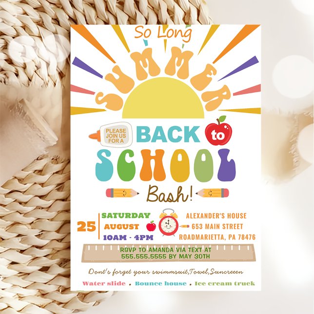 Invitation Retour À L'École Si Longtemps Été Retour À La Fête (Créateur téléchargé)