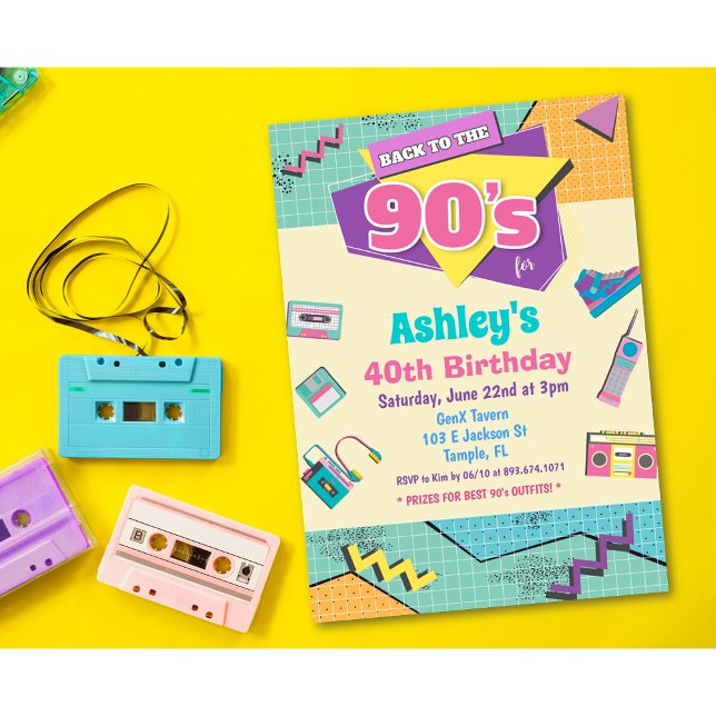 Invitation Retour à l'invitation d'anniversaire des années 90 (Créateur téléchargé)