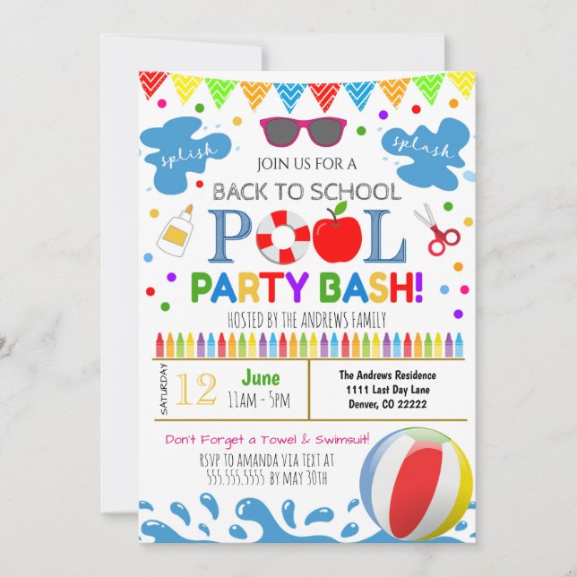Invitation Retour à l'invitation de la fête de la piscine sco (Devant)