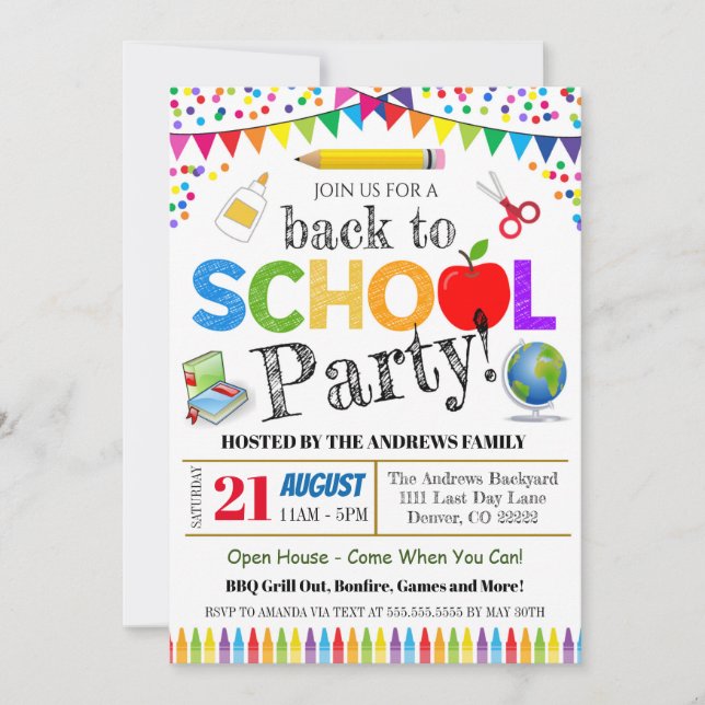 Invitation Retour à l'invitation de la fête scolaire (Devant)