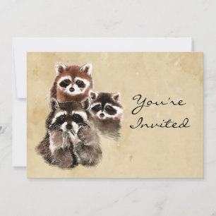 Invitation Retour à Nature Raccoons Animaux Anniversaire Invi