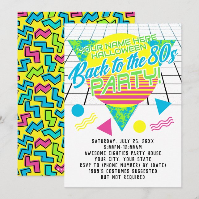 Invitation Retour aux années 80 Géométrie 1980 Soirs (Devant / Derrière)