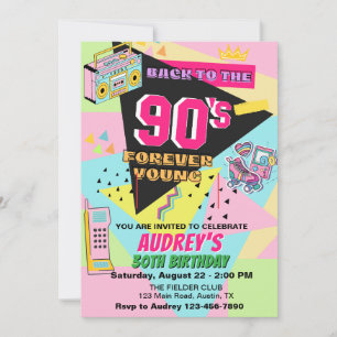 Invitation Retour aux années 90 Fête d'anniversaire adulte