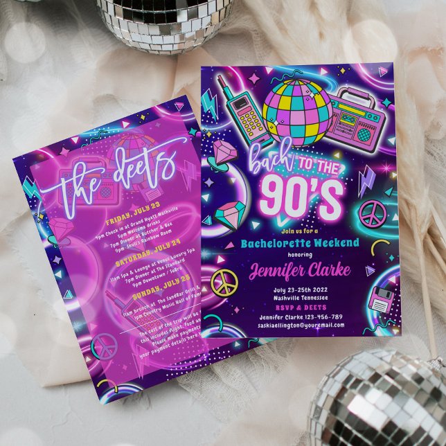 Invitation Retour aux années 90 Soirée de Bachelorette néon d (Créateur téléchargé)