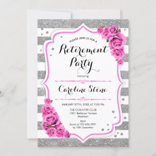 Invitation Retraite - Argent Blanc Tirages Roses Rose
