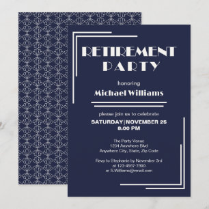 Invitation Retraite Art Déco Retro Bleu Blanc