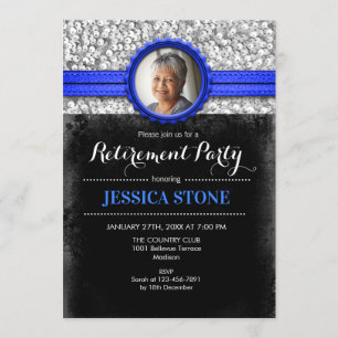 Invitation Retraite avec photo - Argent bleu royal