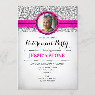 Invitation Retraite avec photo - Argent Rose Blanc