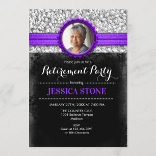 Invitation Retraite avec photo - Noir d'argent mauve
