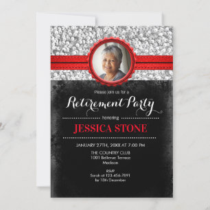 Invitation Retraite avec photo - Noir d'argent rouge