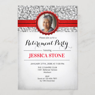 Invitation Retraite avec photo - Rouge Argent Blanc
