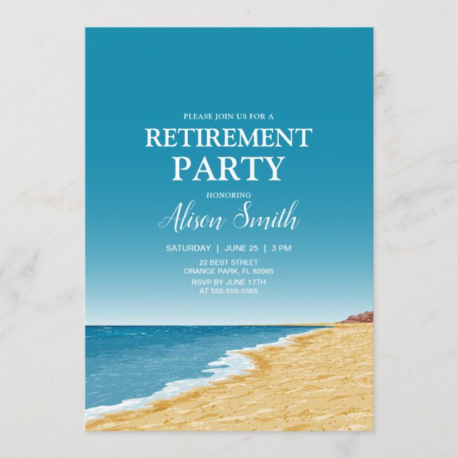 Invitation Retraite avec plage, mer et ciel bleu (Devant)