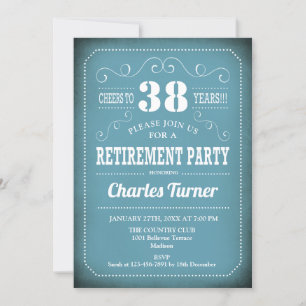 Invitation Retraite - Bleu Rétro Blanc