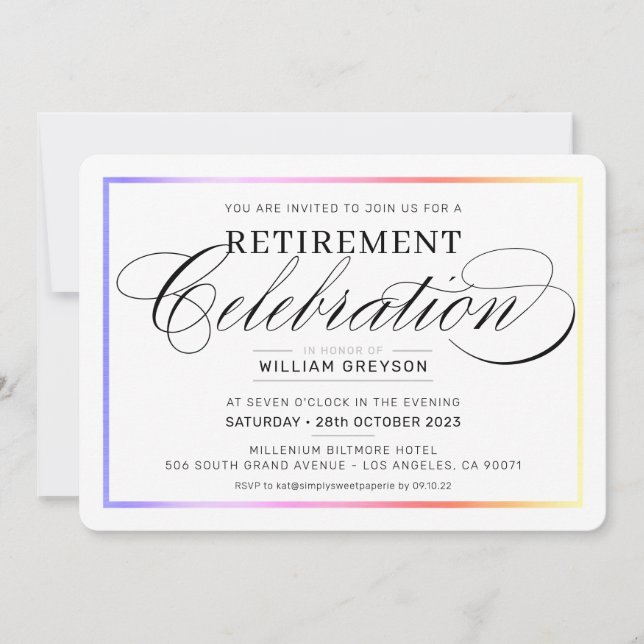 Invitation RETRAITE CÉLÉBRATION DÎNER couleur arc-en-ciel mod (Devant)