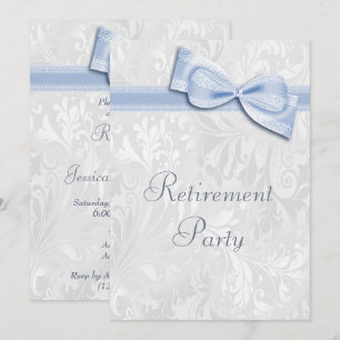 Invitation Retraite Damassé Bleu et Nœud Faux
