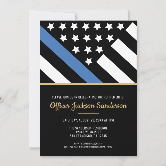 Invitation Retraite de la police Ligne Bleue Mince Applicatio (Devant)