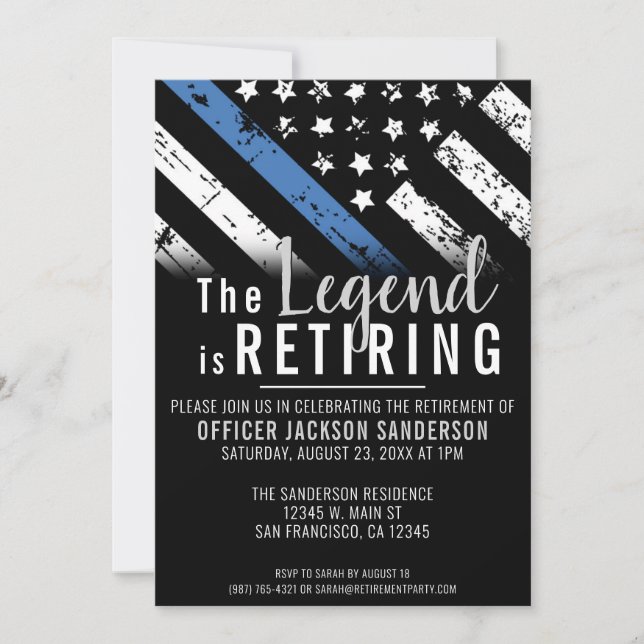 Invitation Retraite de la police Ligne Bleue Mince Applicatio (Devant)