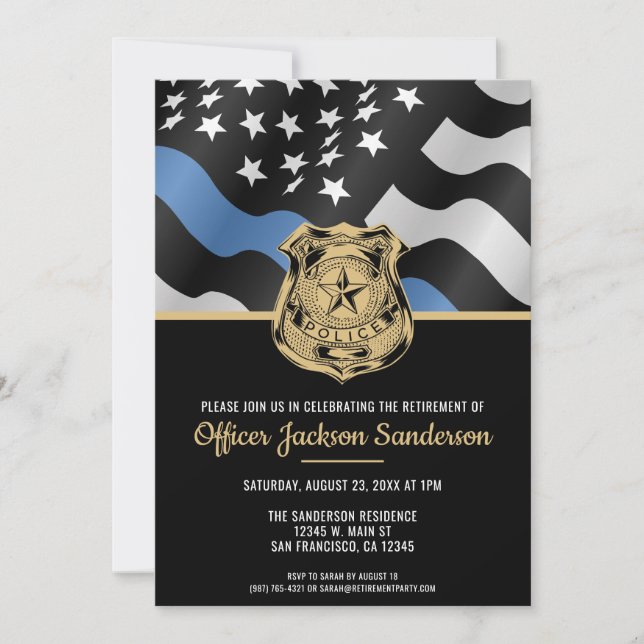 Invitation Retraite de la police Ligne Bleue Mince Applicatio (Devant)