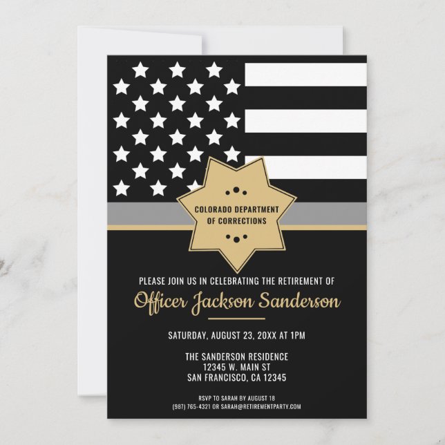 Invitation Retraite de l'agent correctionnel Ligne mince Silv (Devant)