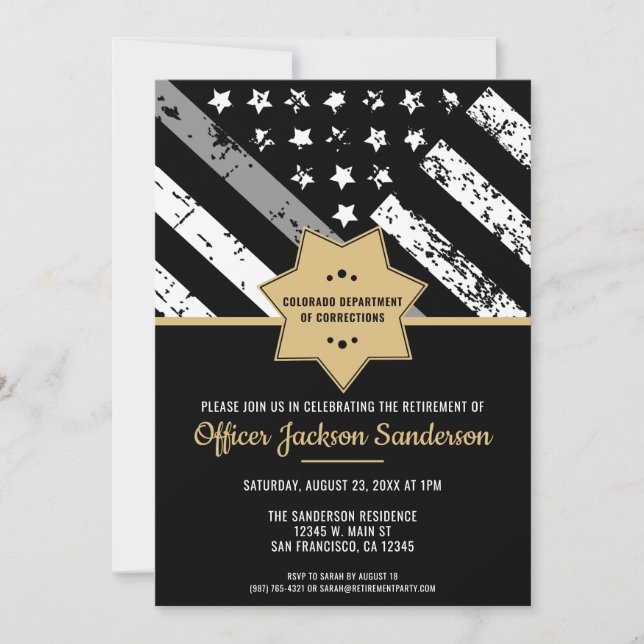 Invitation Retraite de l'agent correctionnel Ligne mince Silv (Devant)