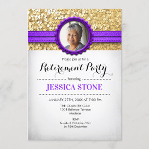 Invitation Retraite de photo - blanc pourpre d'or
