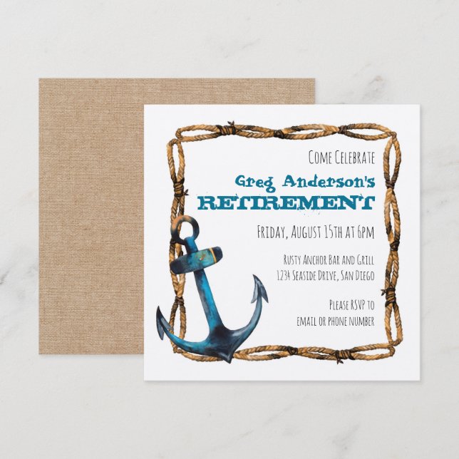 Invitation Retraite des Ancres nautiques rustiques (Devant / Derrière)
