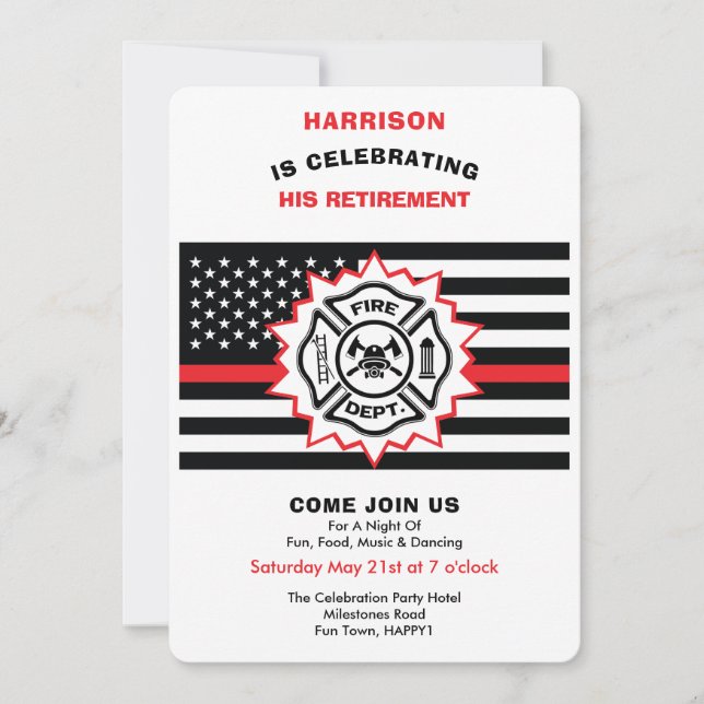 Invitation Retraite des pompiers Légère Fête de la Ligne Roug (Devant)